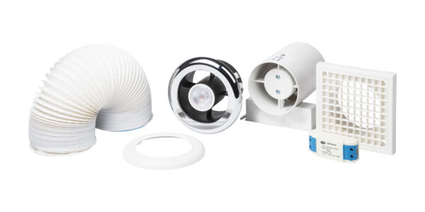 IWLEDSLKTC Showerlite In-Line Fan Kit Ice White LED Timer 100mm